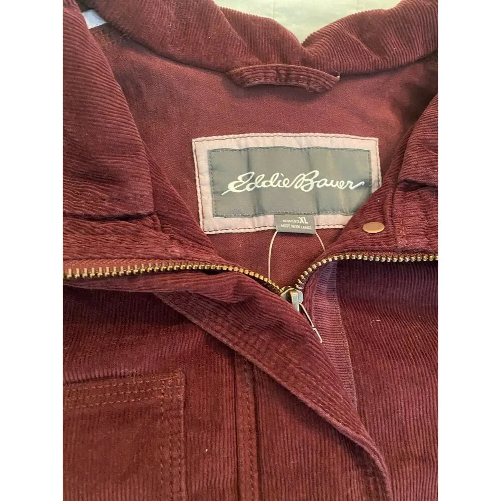 Eddie Bauer Corduroy Trucker Women's Jacket XL Burgundy Workwear Utility NWT - Picture 4 of 9